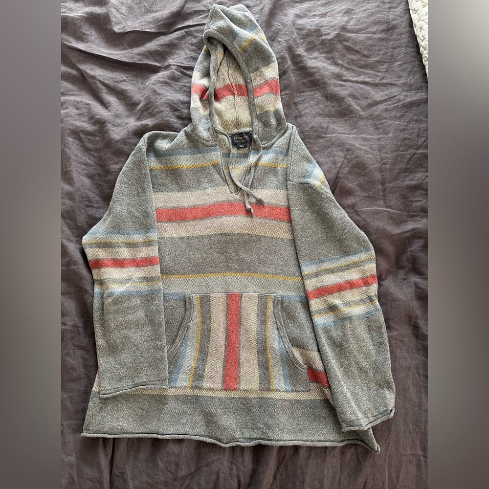 Pendleton Striped Gray Hooded Sweater wool poncho baja